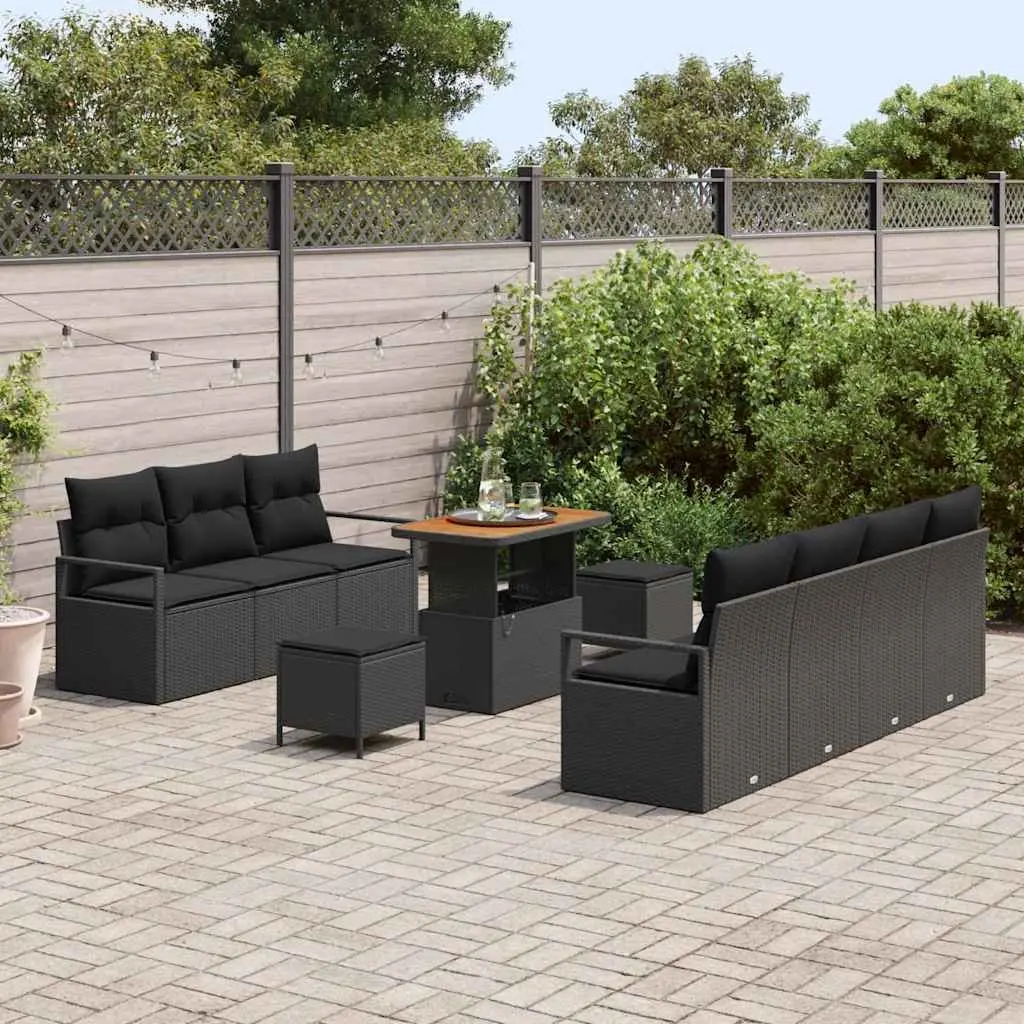 Outdoor Garden Sofa Set 10 Pieces Black Poly Rattan Patio Furniture