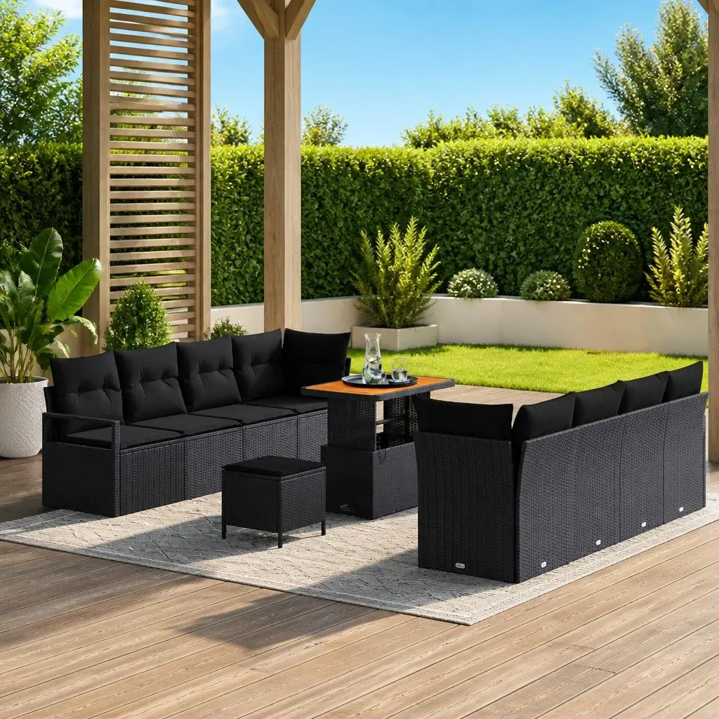 Modular Garden Sofa Set Outdoor Seating with Cushion and Storage Black