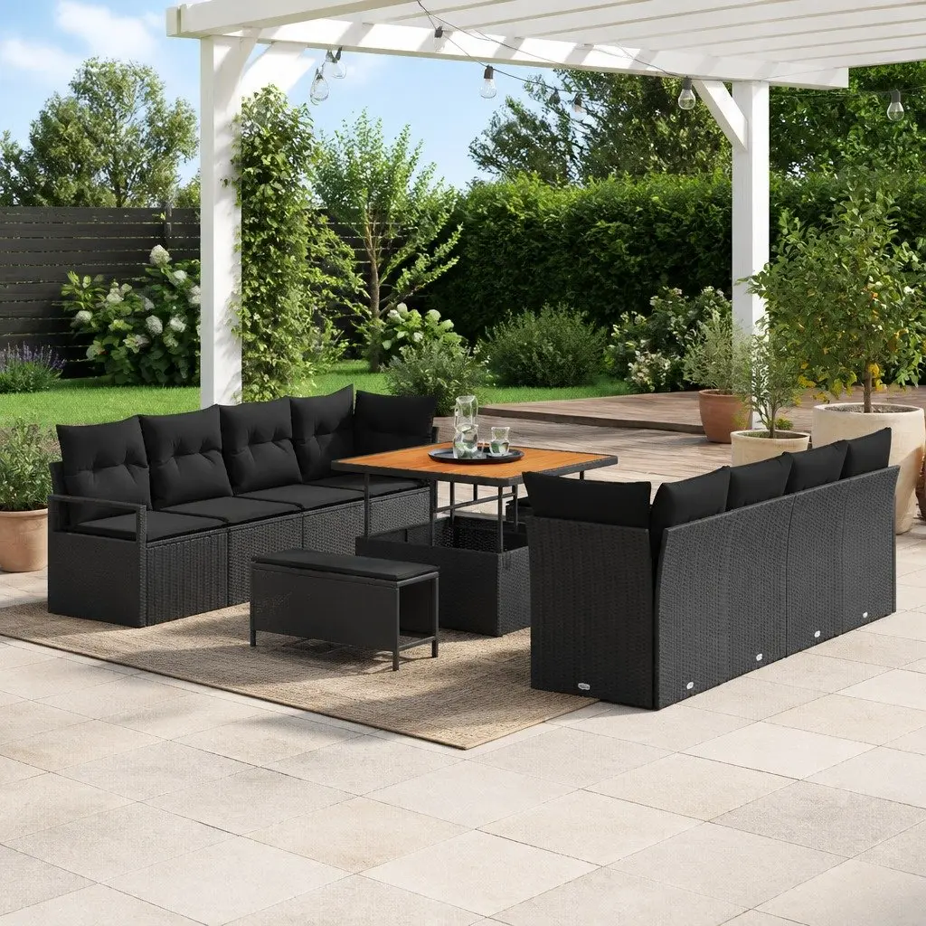 Modular Rattan Garden Sofa Set for Outdoor Use with Cushion Black