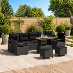 10-Piece Outdoor Sofa Set Black with Storage and UV Protection