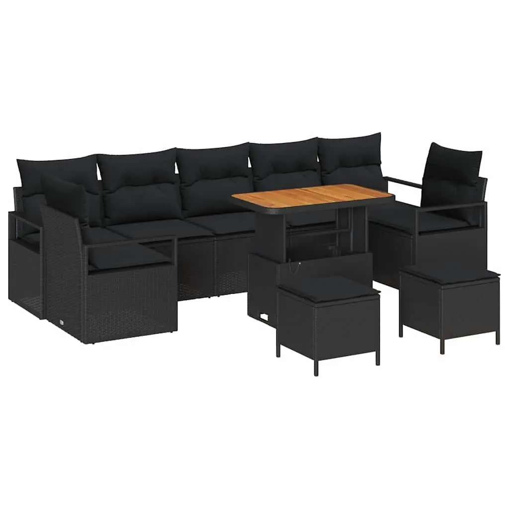 Outdoor Sofa Set 10 Piece Black Patio Furniture Rectangular Seating with Storage