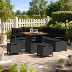 Garden Sofa Set 8 Pieces Outdoor Modular Seating with Storage Black