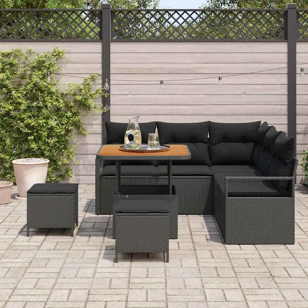 8-Piece Black Garden Modular Sofa Set