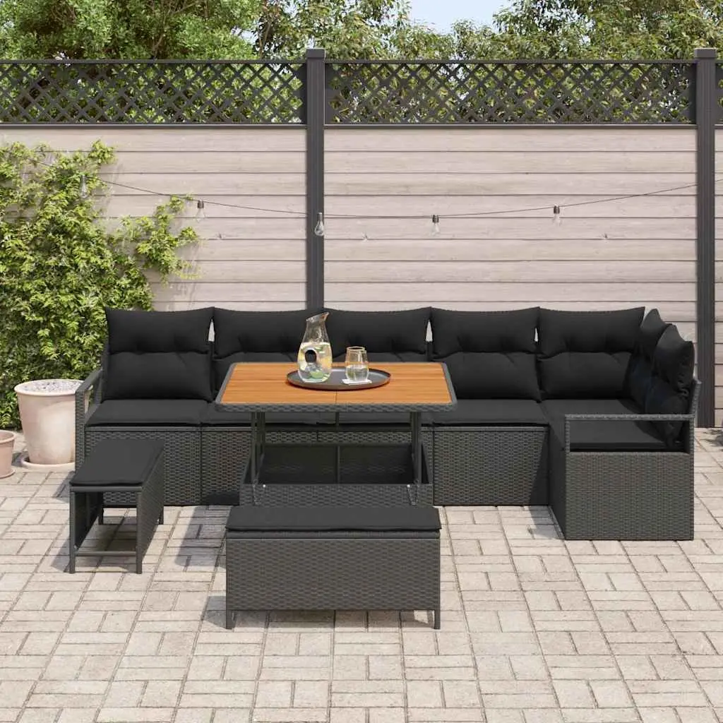 Outdoor Garden Sofa Set 9 pcs Modular Seating with Storage Cushions Black