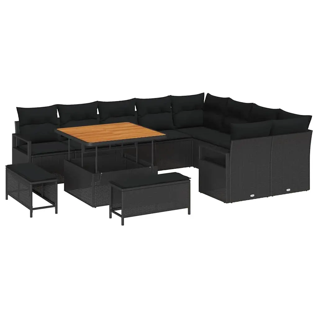 Outdoor Garden Sofa Set 12pcs Black Poly Rattan Furniture with Storage Cushions