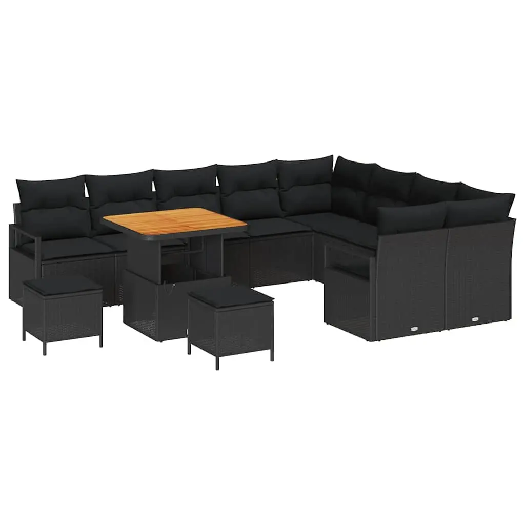 12pc Black Poly Rattan Patio Sofa Set