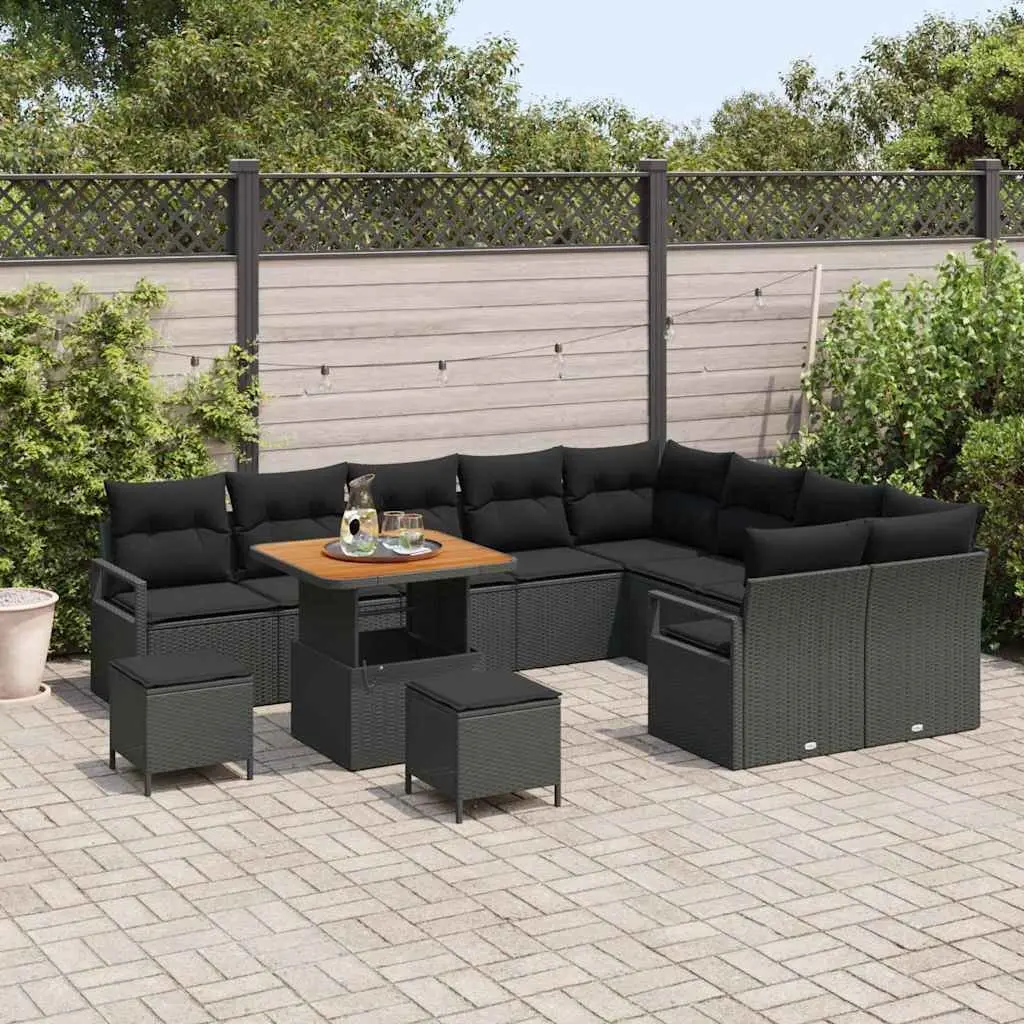 12pc Black Poly Rattan Patio Sofa Set
