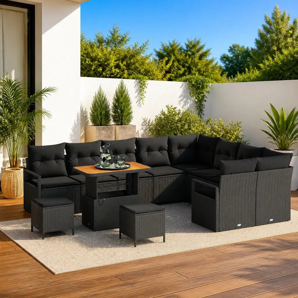 12pc Black Poly Rattan Outdoor Sofa Set