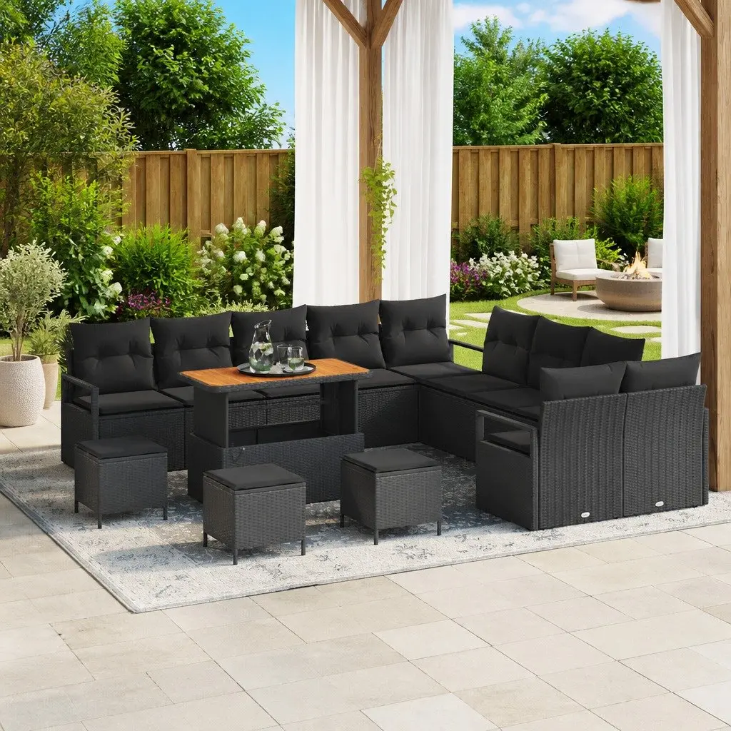 Outdoor Garden Sofa Set 14 Piece Black Poly Rattan Furniture for Terrace and Garden