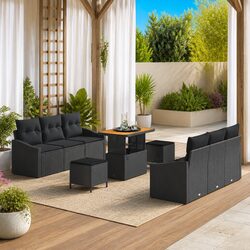 Outdoor Garden Sofa Set 9 Pcs Black Modular Seating with Storage Compartments