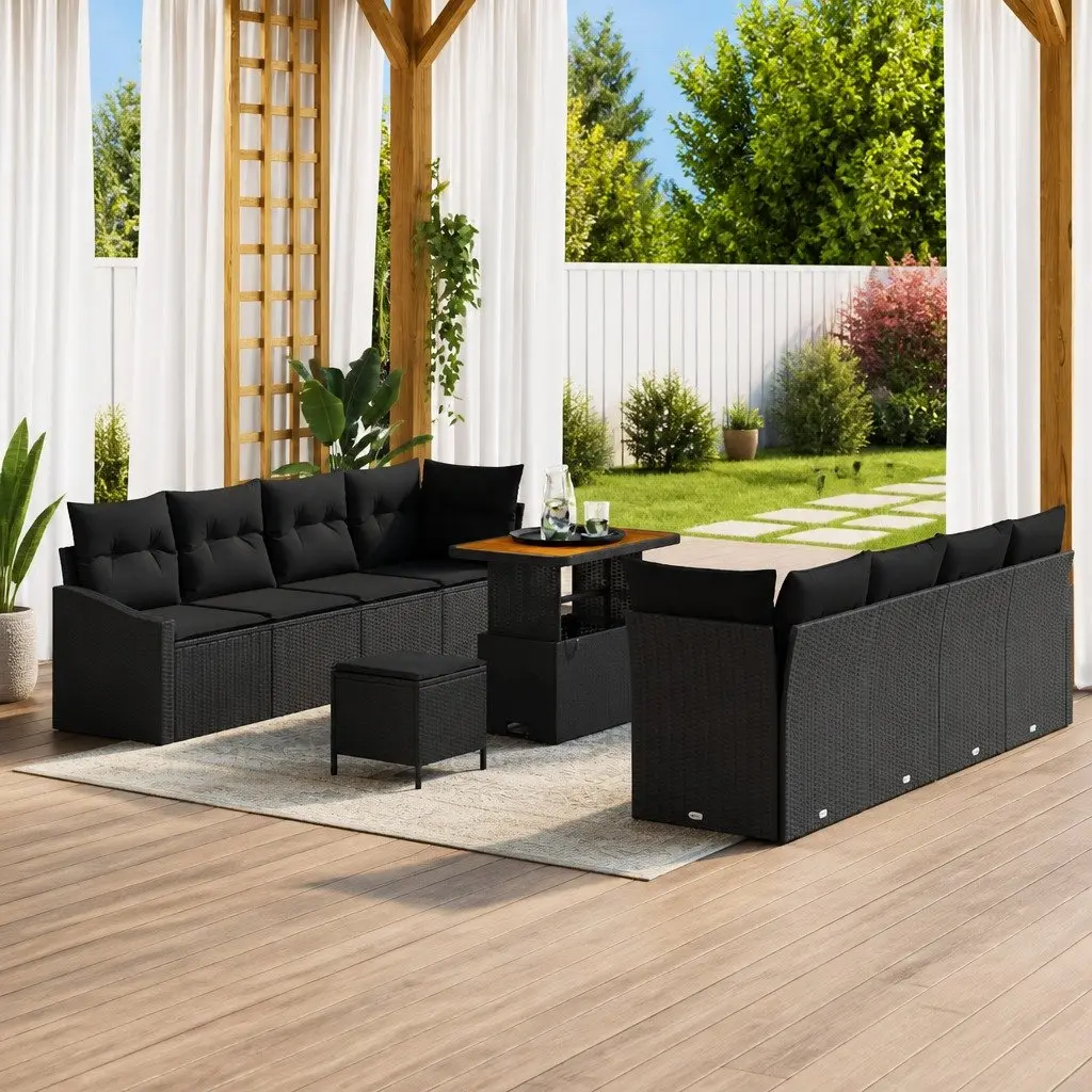 Black Poly Rattan Outdoor Furniture Set 11 Piece Garden Sofa with Storage for Patio and Terrace