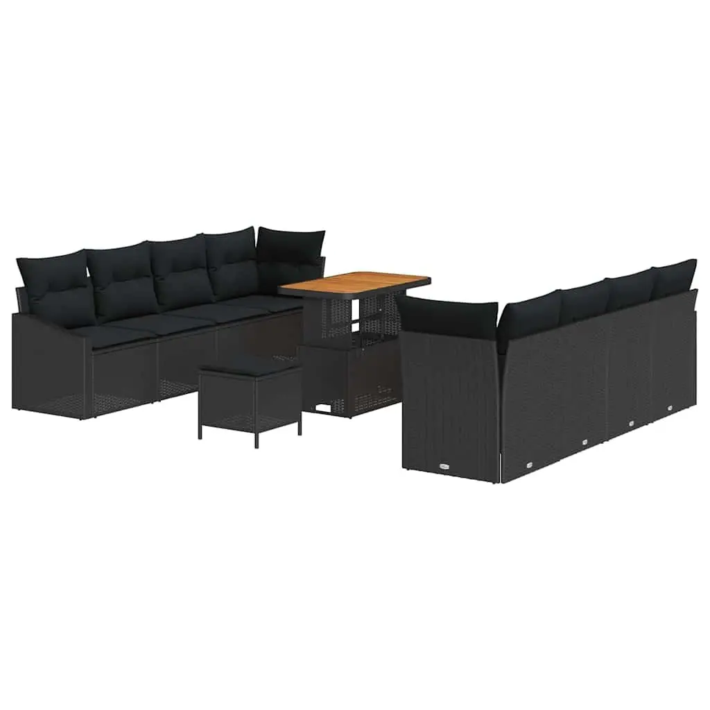 Black Poly Rattan Outdoor Furniture Set 11 Piece Garden Sofa with Storage for Patio and Terrace