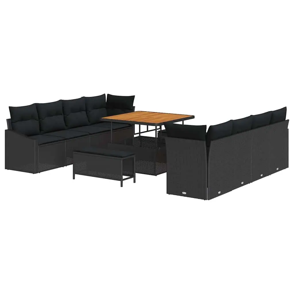 Garden Sofa Set Outdoor 11 Piece Black Poly Rattan with Cushions for Patio and Terrace