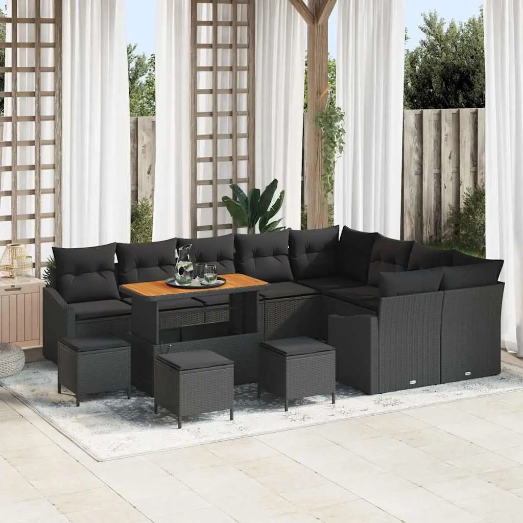 Modular Sofa Set 13 Pieces for Outdoor Garden Black Poly Rattan Seating