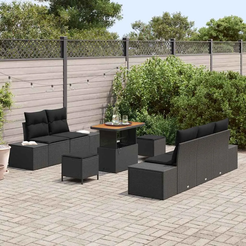 Outdoor Garden Sofa Set 8 Pieces Black Poly Rattan Patio Furniture