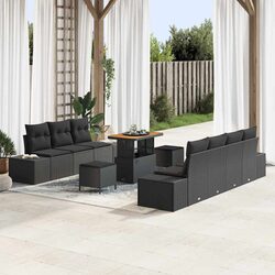 10-Piece Outdoor Sofa Set: Black Poly Rattan & Acacia