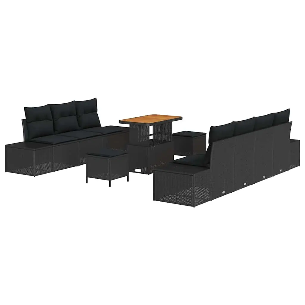 Modular Patio Sofa Set Outdoor Seating 10 Piece Black Poly Rattan for Garden