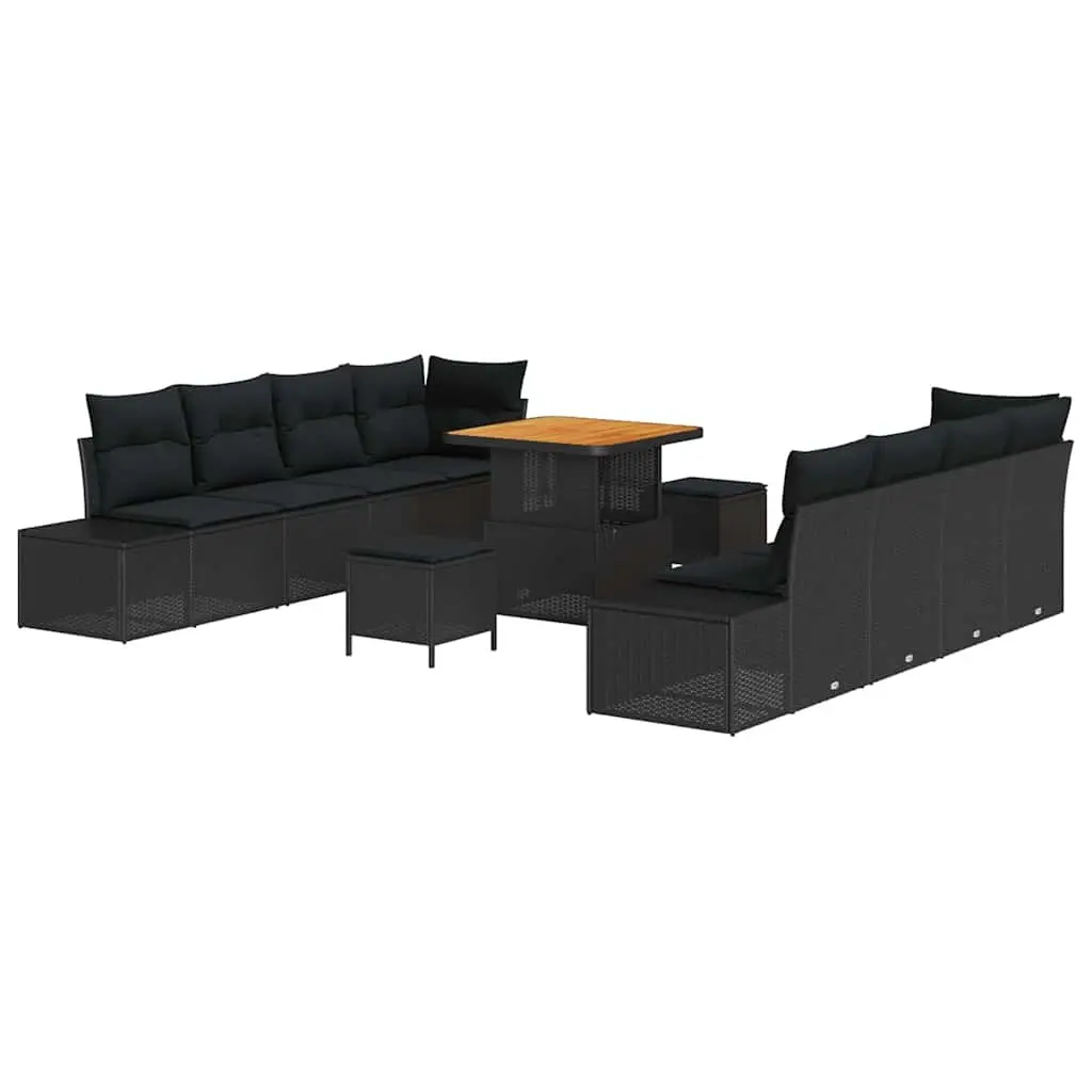 Garden Sofa Set Black Poly Rattan Outdoor Modular Lounge Seating