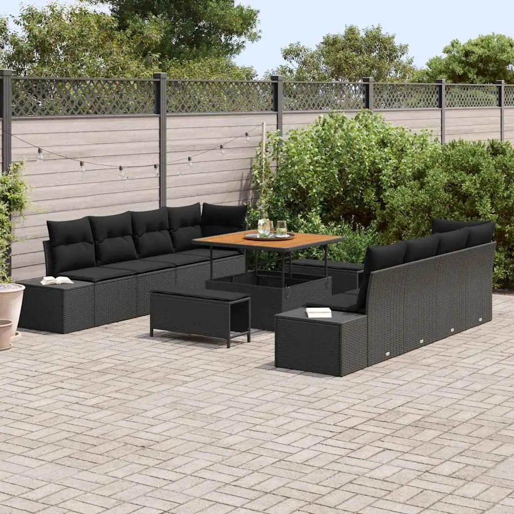 Black Modular Garden Sofa Set with Storage