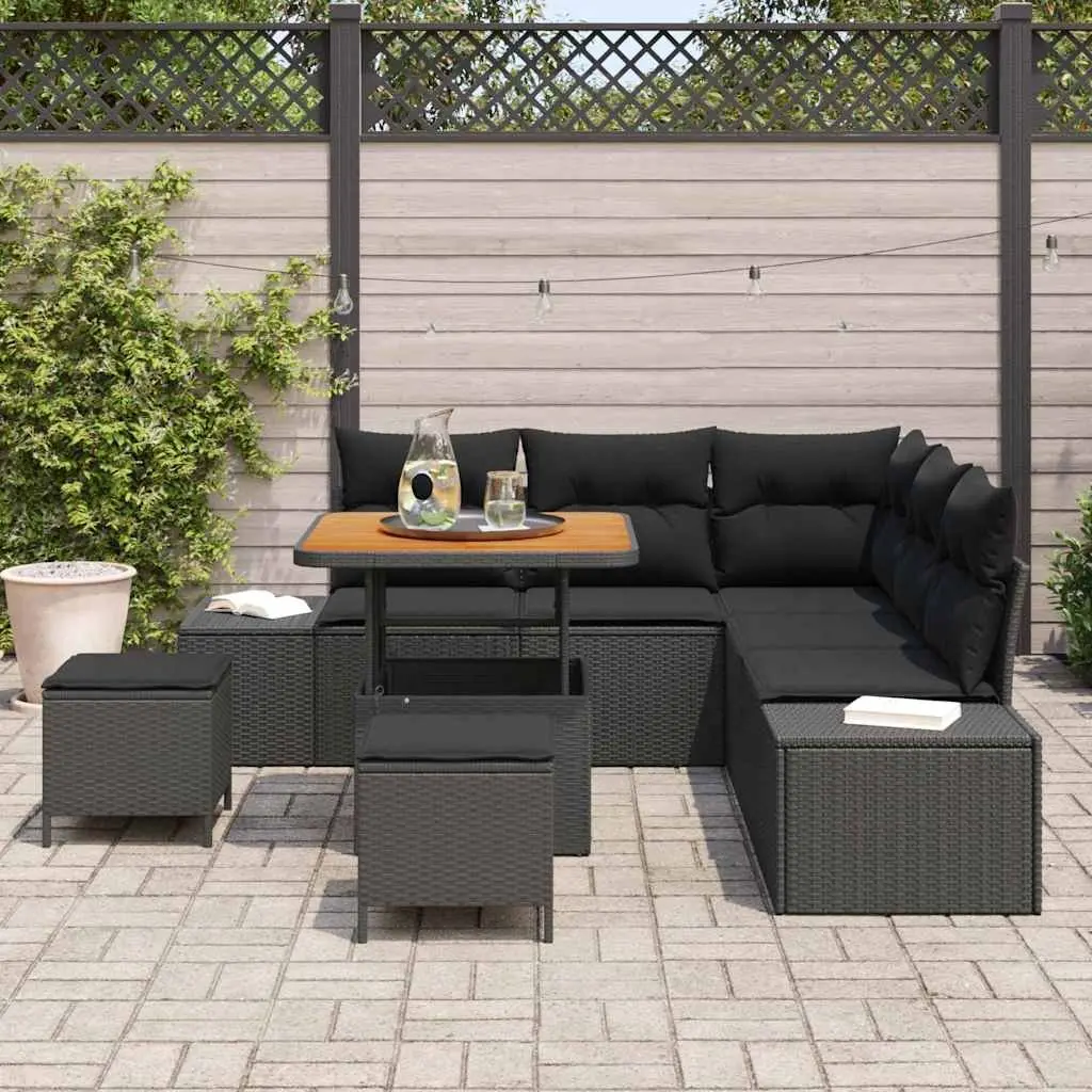 8-Piece Black Modular Outdoor Sofa Set