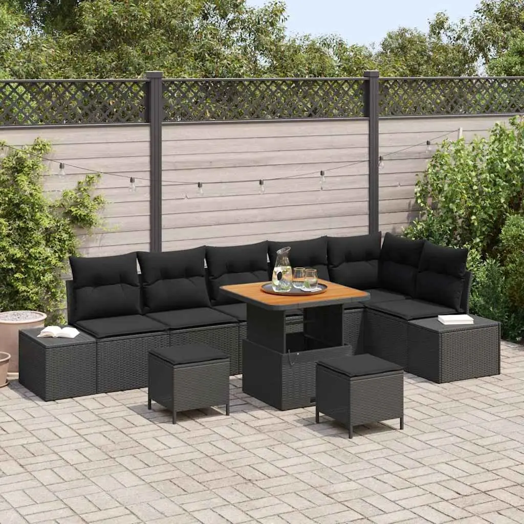 9-Piece Modular Black Garden Sofa Set