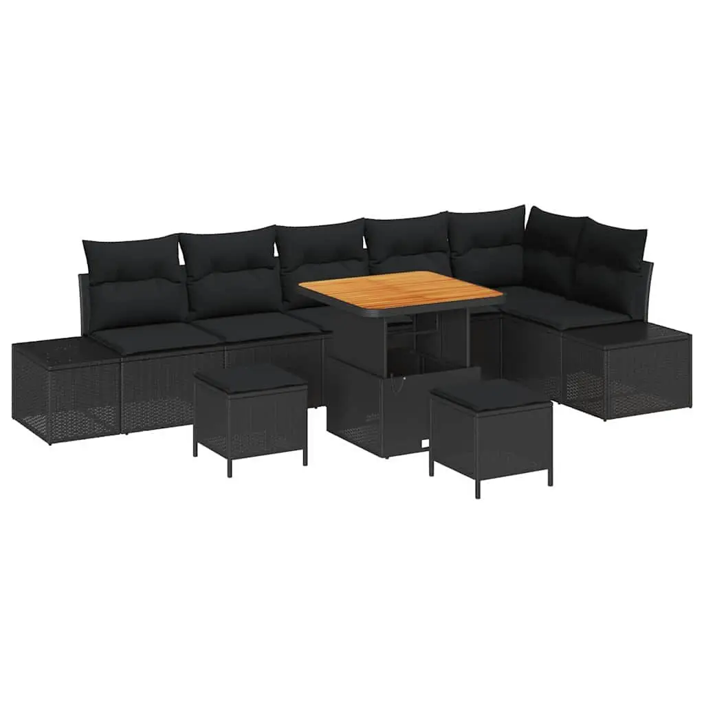 9-Piece Modular Black Garden Sofa Set