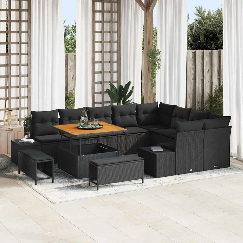 Outdoor Garden Sofa Set Modular 12 Pieces Black