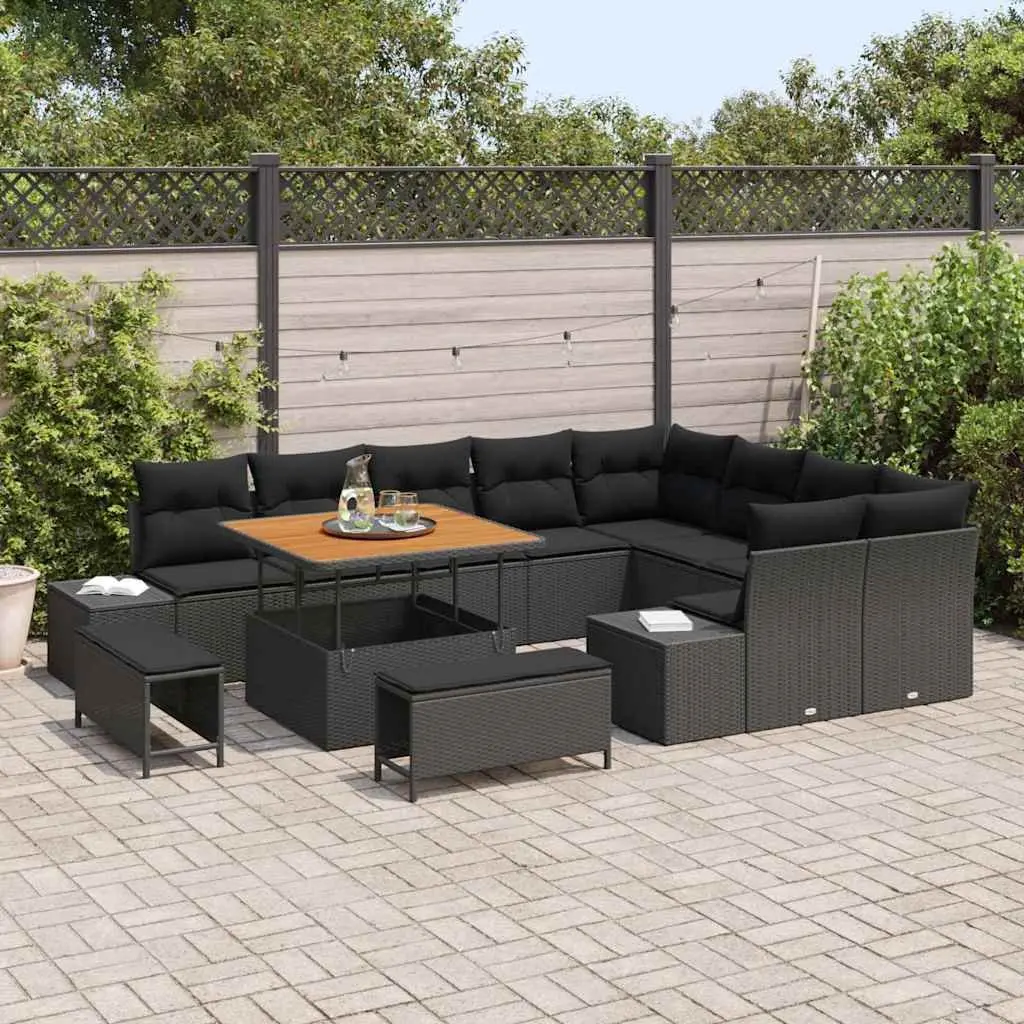 Outdoor Garden Sofa Set Modular 12 Pieces Black