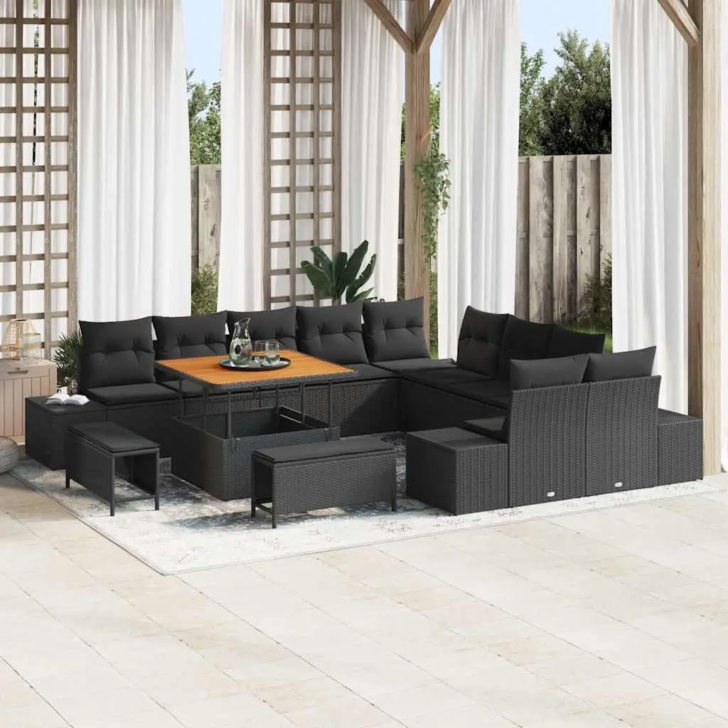 Outdoor Garden Sofa Set 13 Piece Modular Seating Black Poly Rattan for Patio and Garden
