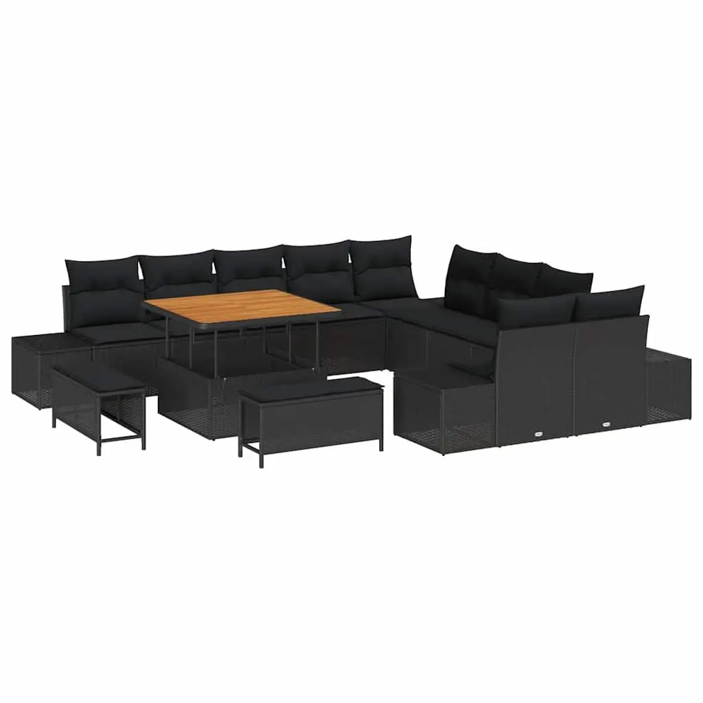 Outdoor Garden Sofa Set 13 Piece Modular Seating Black Poly Rattan for Patio and Garden