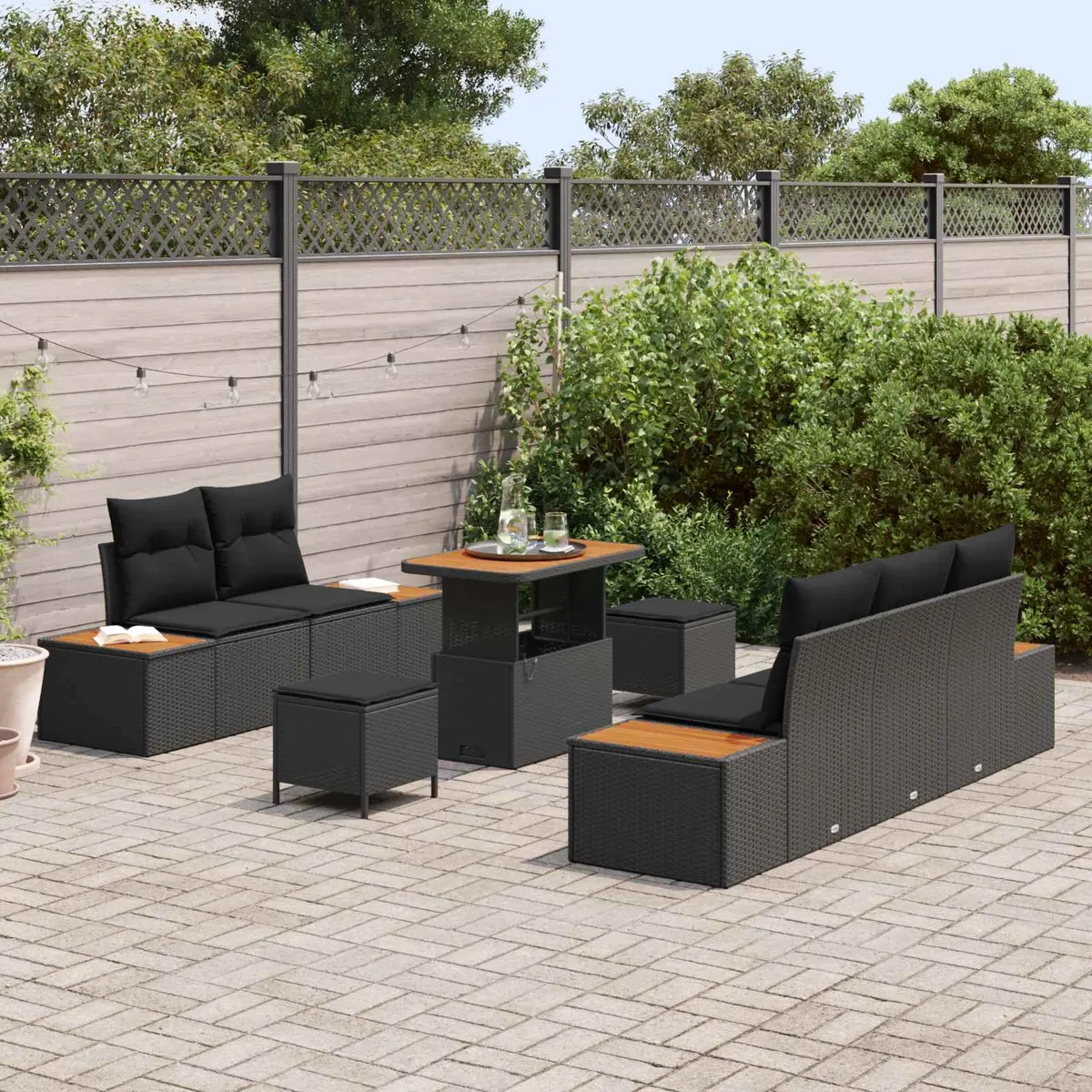 Garden Sofa Set 8 Pieces Outdoor Lounge Modular Seating with Storage Black