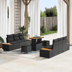9-Piece Outdoor Sofa Set with Black Poly Rattan & Wood