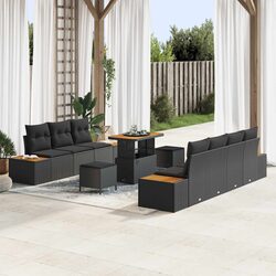 10-Piece Black Patio Sofa Set with Storage Solutions