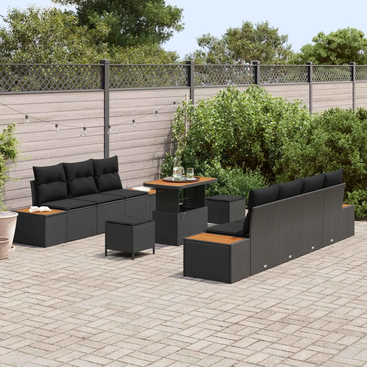 10-Piece Black Patio Sofa Set with Storage Solutions