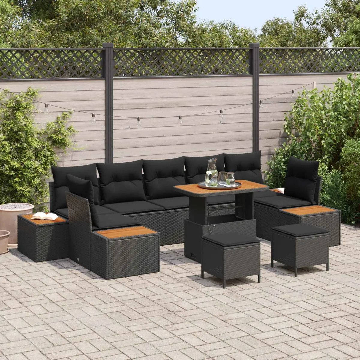 Garden Sofa Set 10 Pieces Black Poly Rattan Outdoor Seating Modular Lounge