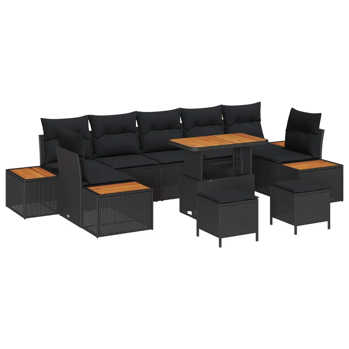Garden Sofa Set 10 Pieces Black Poly Rattan Outdoor Seating Modular Lounge