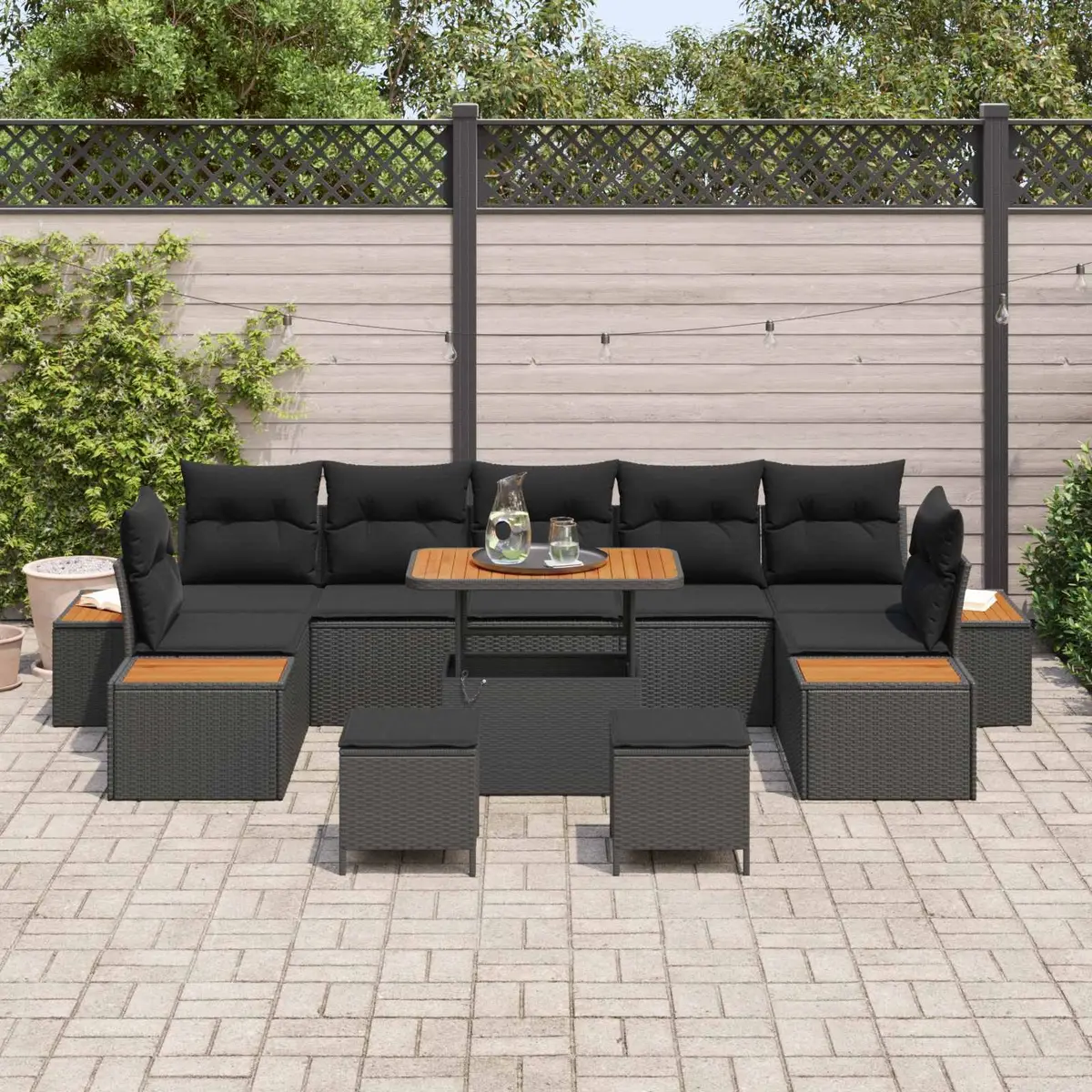 Garden Sofa Set 10 Pieces Black Poly Rattan Outdoor Seating Modular Lounge
