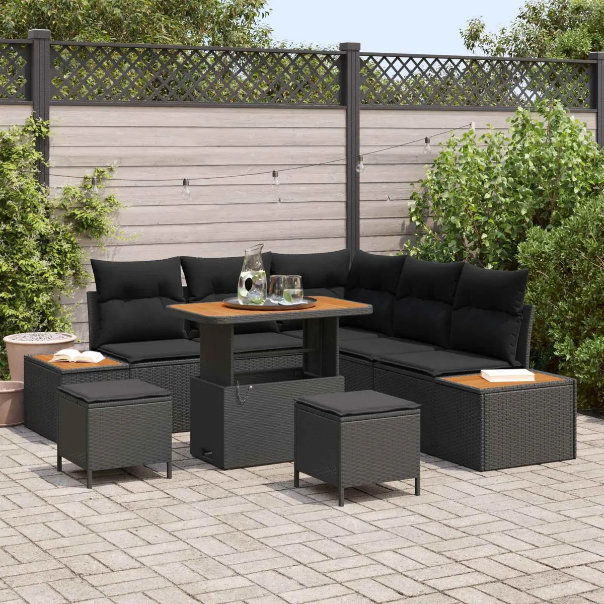 8-Piece Black Outdoor Sofa Set