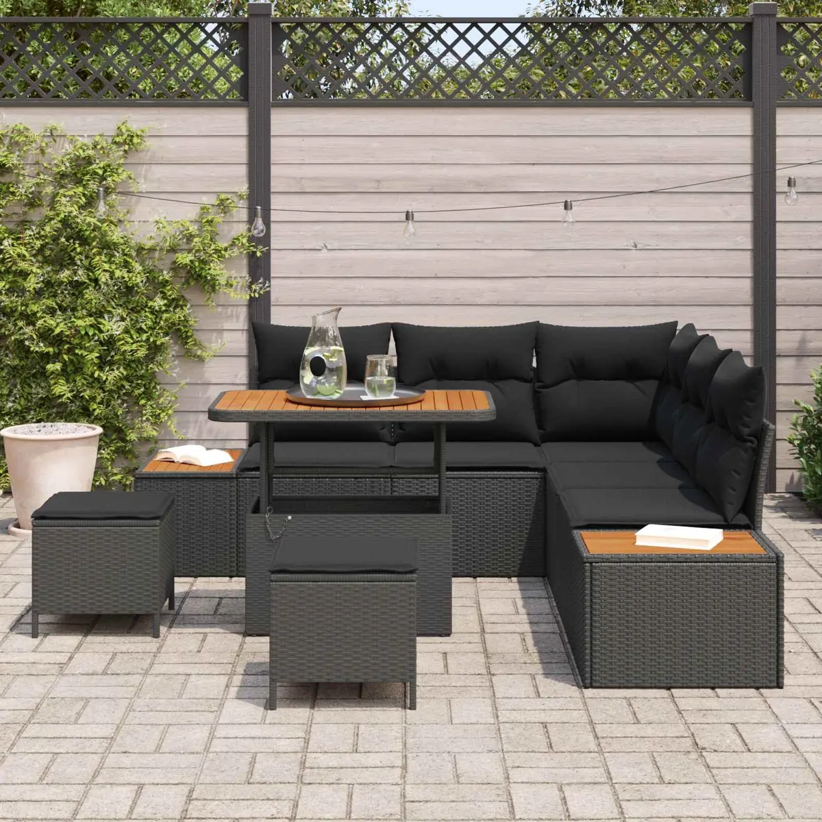 8-Piece Black Outdoor Sofa Set