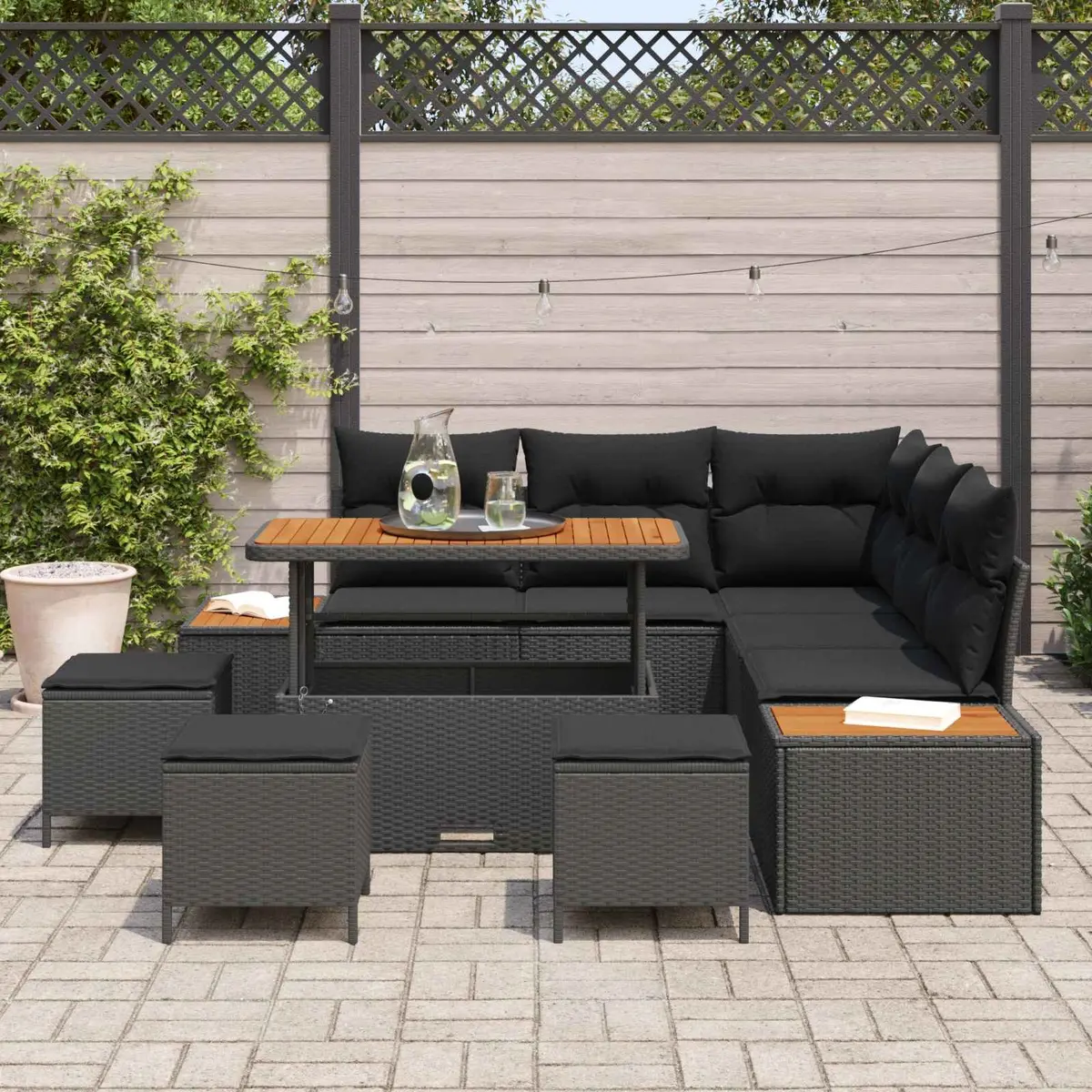 9-Piece Black Rattan Sofa Set