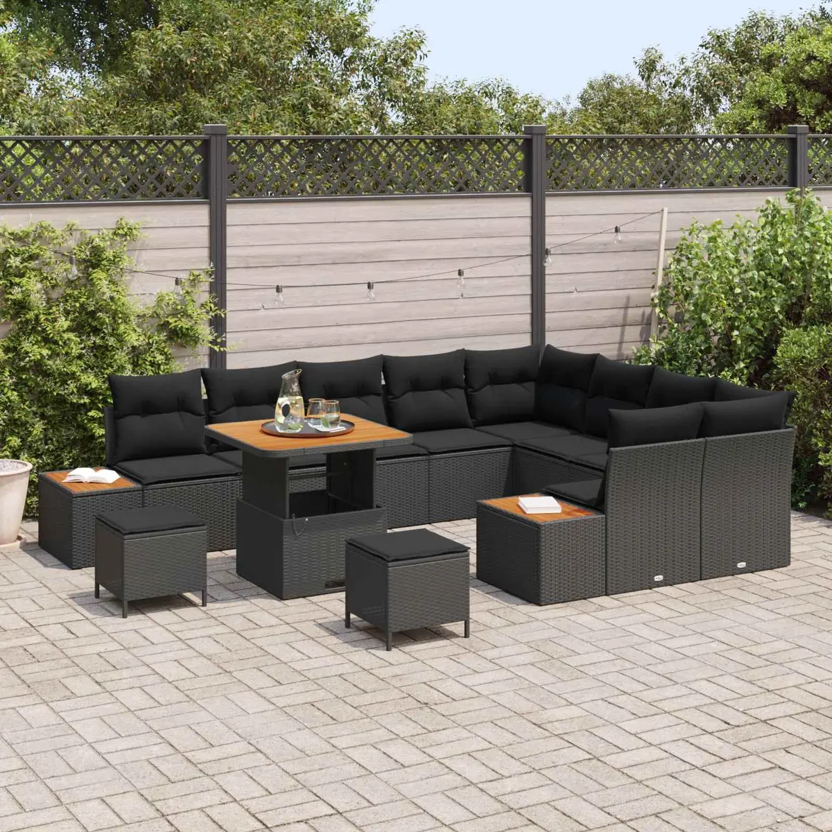 Garden Sofa Set 12 Piece Outdoor Seating Black Poly Rattan with Cushion Storage