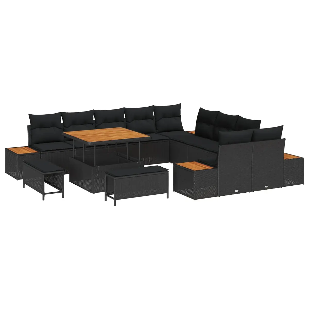 13 Piece Outdoor Sofa Set Black Poly Rattan Modular Patio Furniture for Garden with Hidden Storage