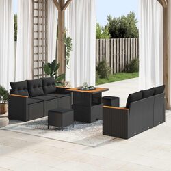 Modular Outdoor Garden Sofa Set 11 Pieces Black Poly Rattan Cushions Patio