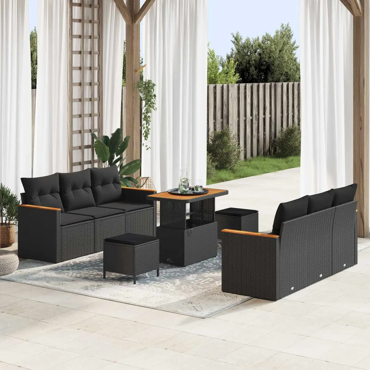 Modular Garden Sofa Set Outdoor Seating 11 Pieces Black Poly Rattan