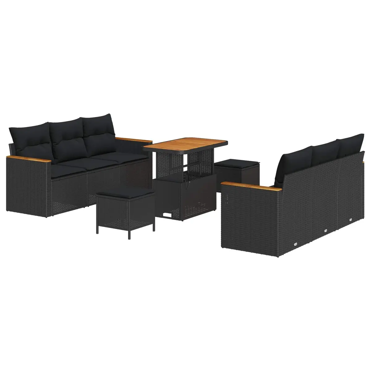 Modular Garden Sofa Set Outdoor Seating 11 Pieces Black Poly Rattan