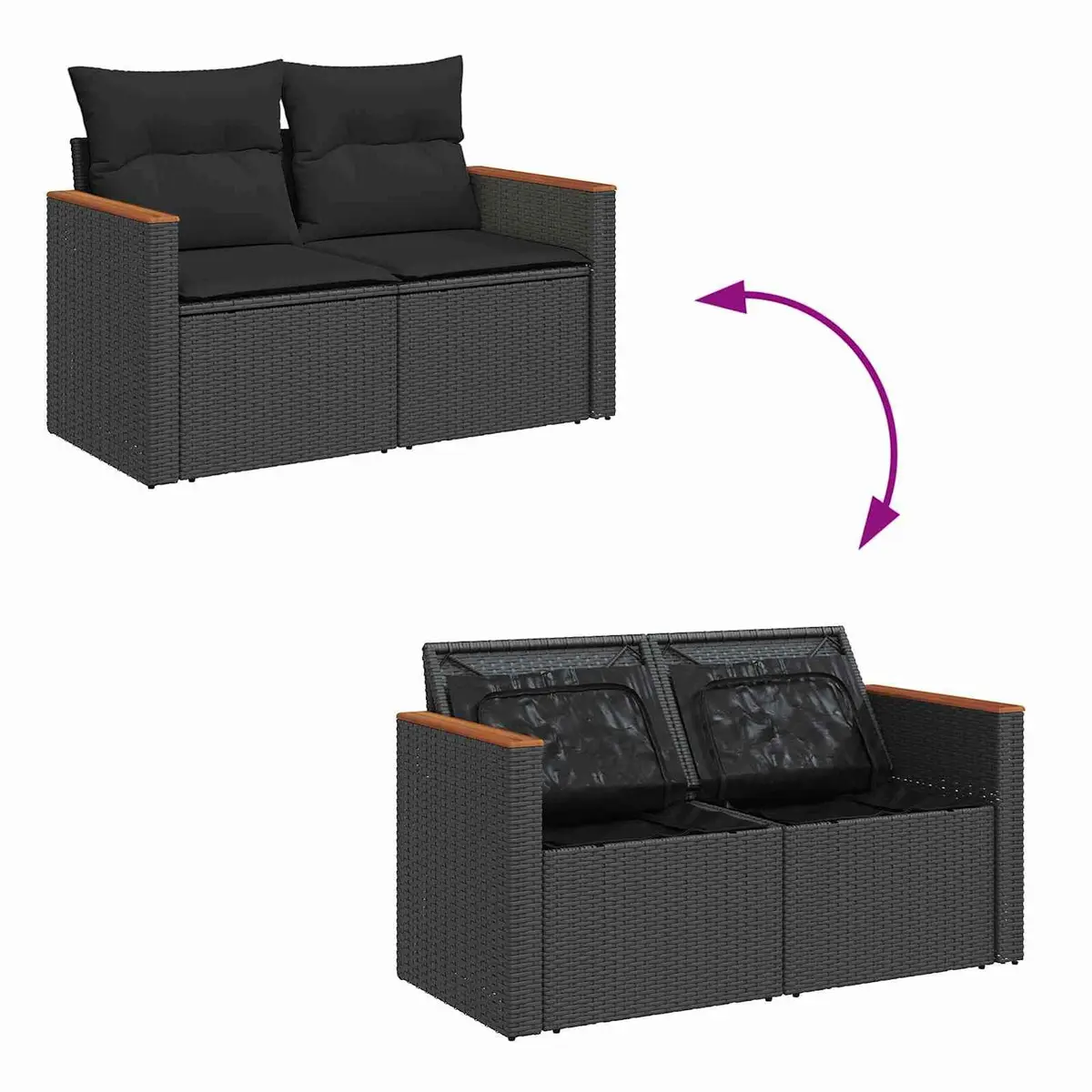 Modular Garden Sofa Set Outdoor Seating 11 Pieces Black Poly Rattan