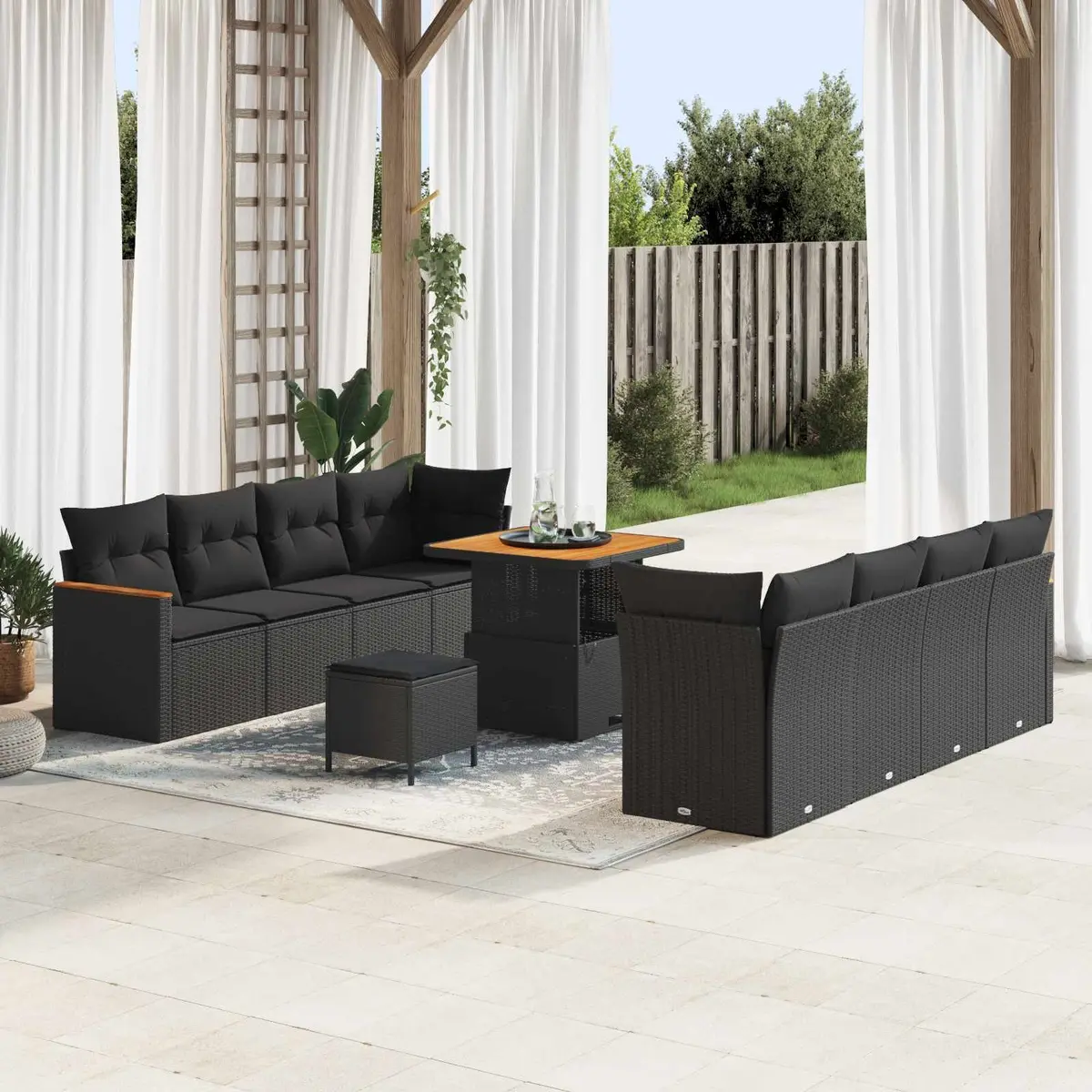 Modular Outdoor Sofa Set for Garden 12 Piece Black Poly Rattan with Cushions