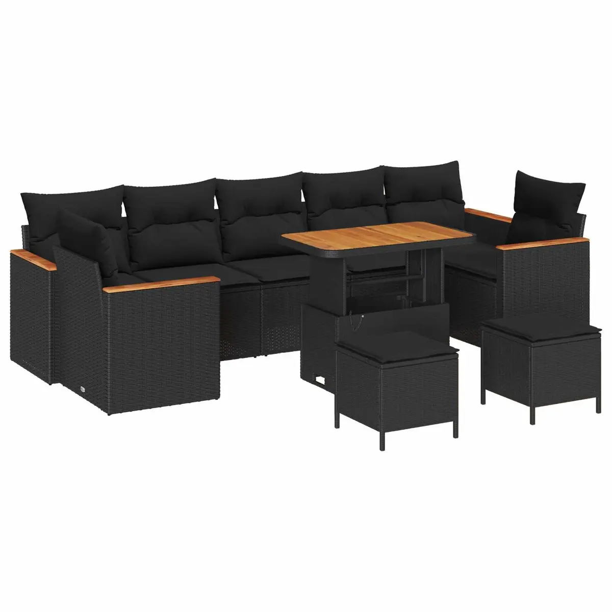 Modular Garden Sofa Set 10 Piece Outdoor Furniture Black Poly Rattan for Patio and Garden