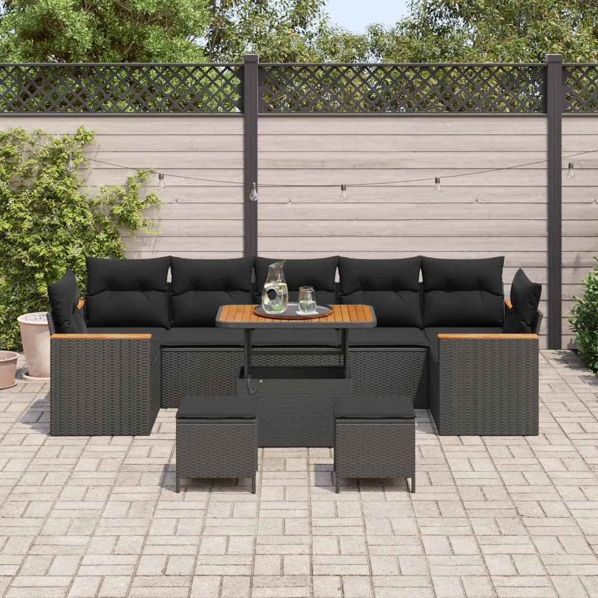 Modular Garden Sofa Set 10 Piece Outdoor Furniture Black Poly Rattan for Patio and Garden