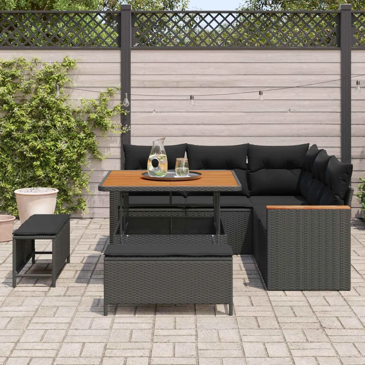 Modular Garden Sofa Set for Outdoor Use 8 Pieces Black Poly Rattan